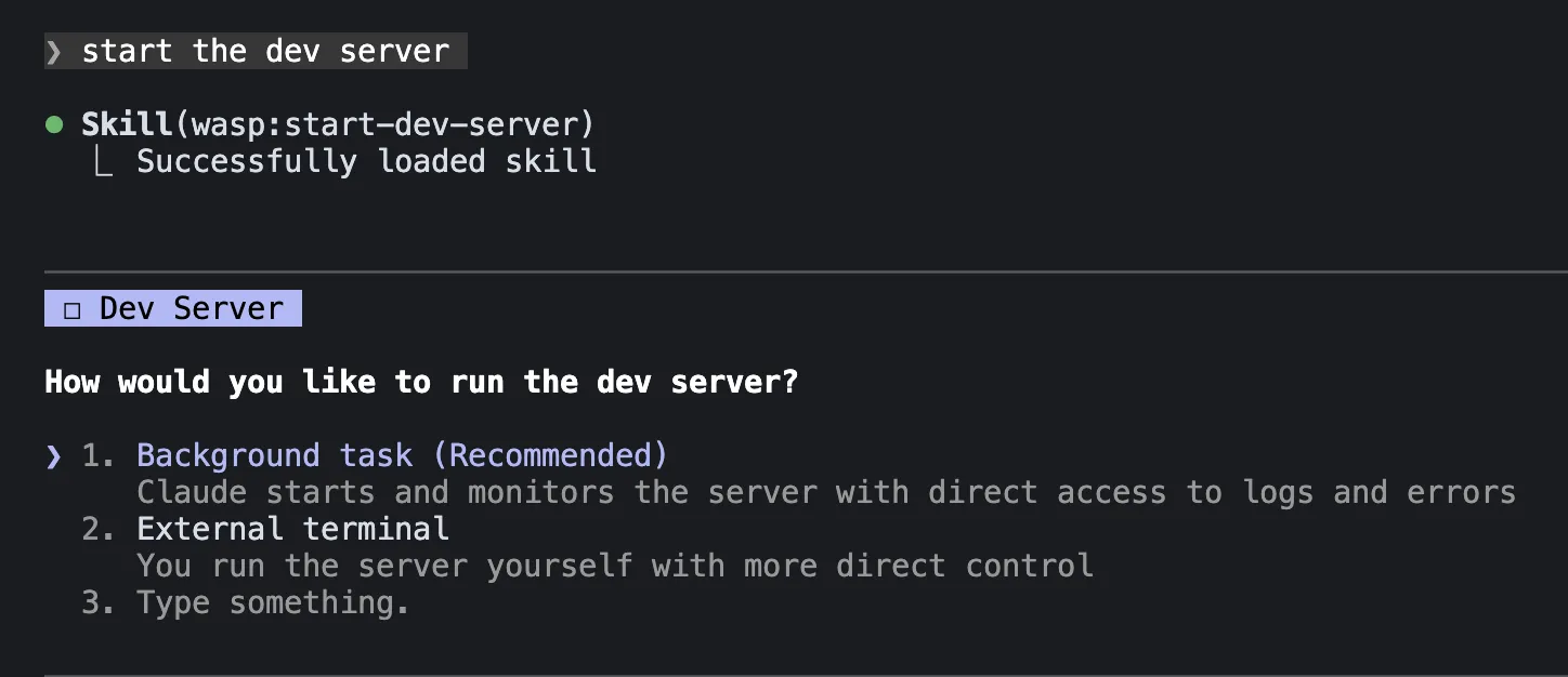 Wasp Claude Code plugin in action